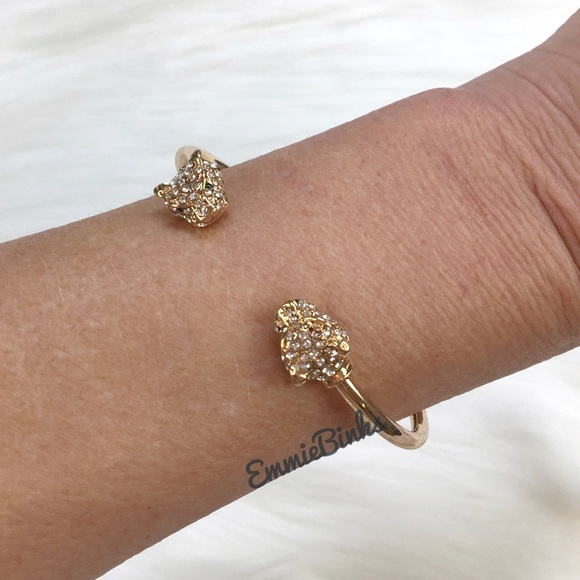 New Golden Dual Leopard Cuff Bangle Bracelet - Picture 2 of 16